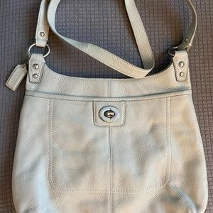 Authentic Coach Penelope Pebbled Leather Hippie Crossbody Bag, Light Gray